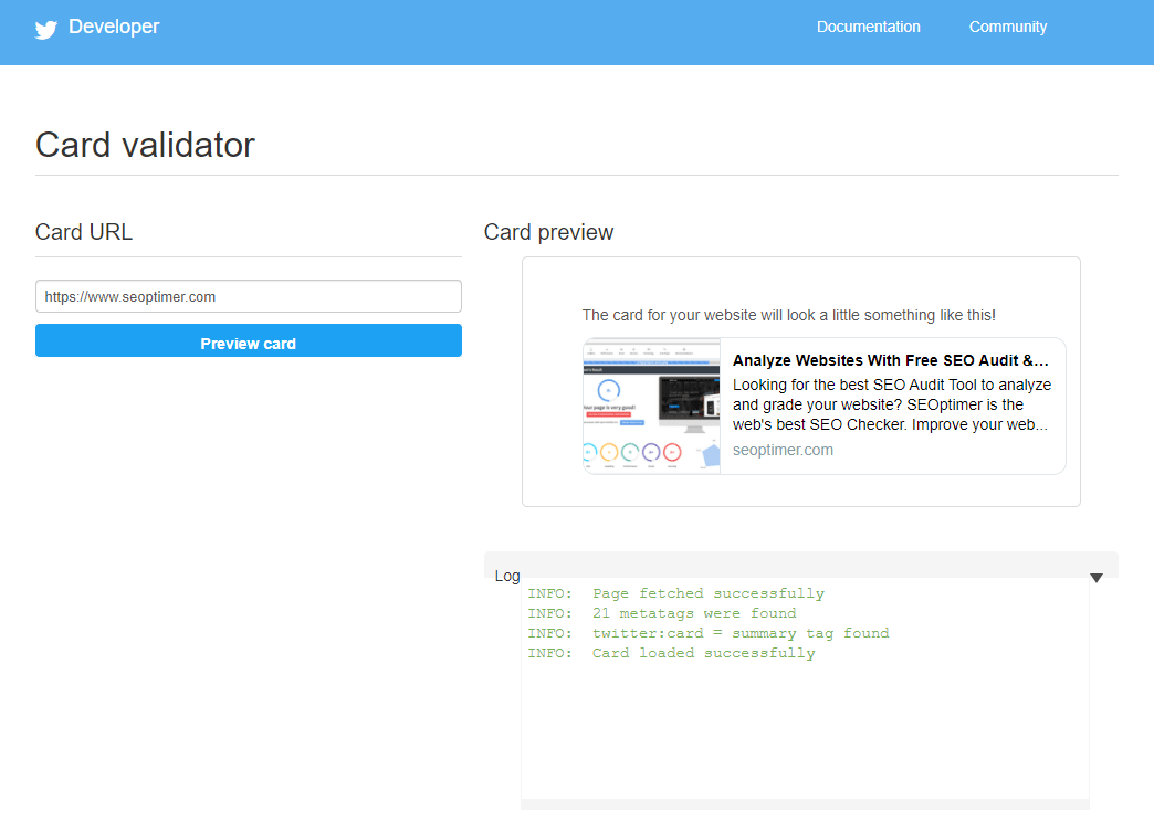 Twitter Card Validator-Tool